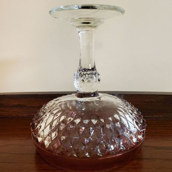 Diamond Point Ruby Red Indiana Glass Compote Pedestal Candy Dish - Picture 8 of 9